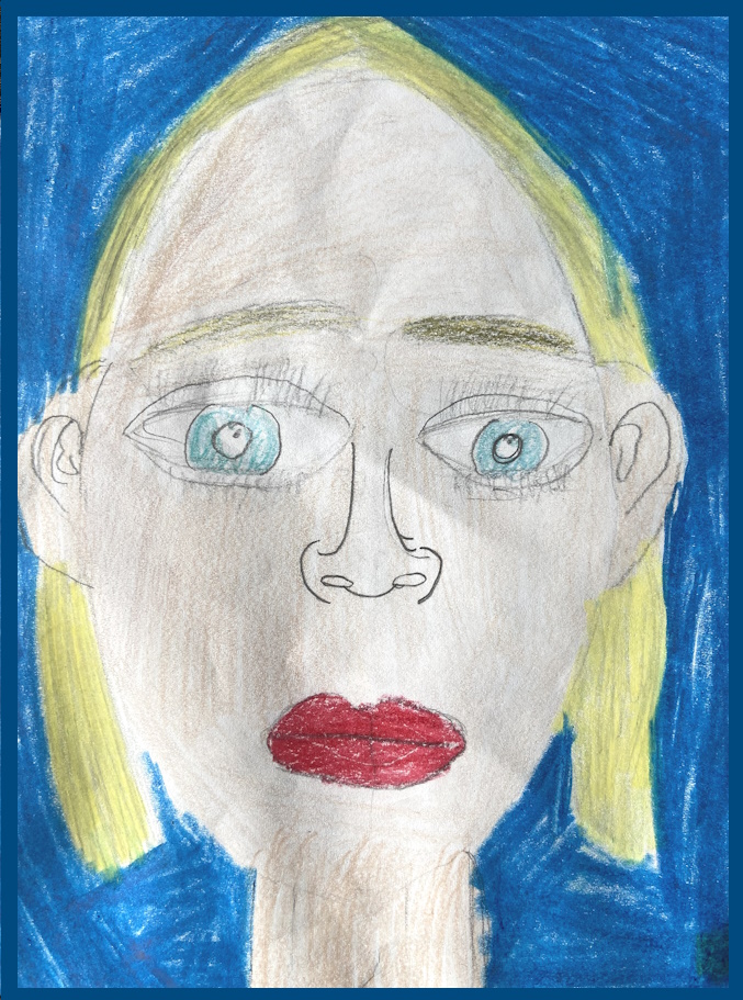 Von Kindern gezeichnetes Bild von Frau Kronenberger