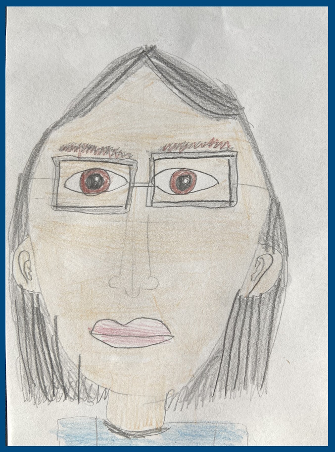 Von Kindern gezeichnetes Bild von Frau Langkau